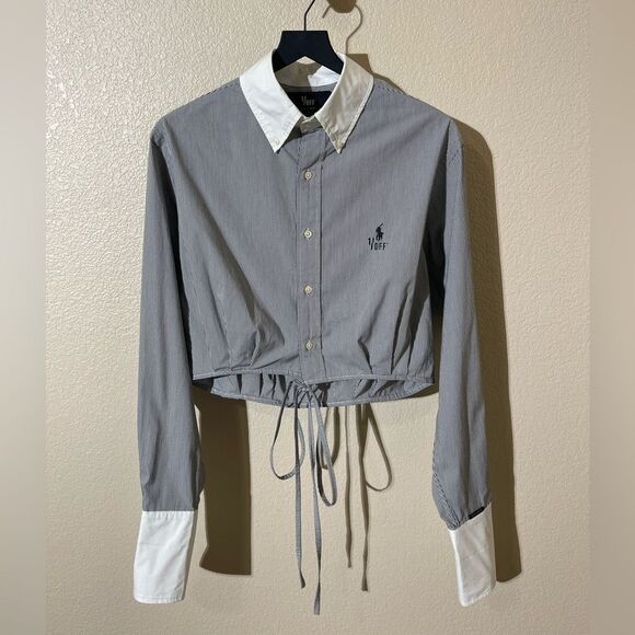 1/Off Paris Remade Gray and White Cropped Button-Up Shirt
